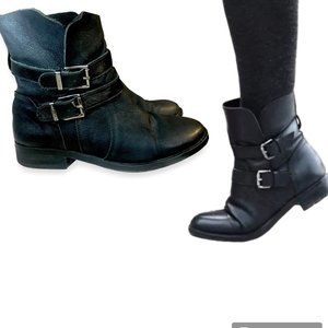 Vince Camuto "Pierson" Black Leather Ankle Moto Bootie w/ Buckles - W size 8.5